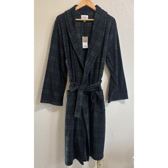 Men's Plaid Microfleece Robe - Goodfellow & Co Size S/M Blue Green New - Picture 1 of 3